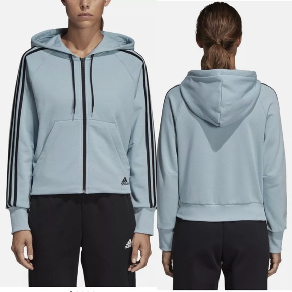NWT Adidas Women's 3-Stripes French Terry Hoodie Ash Grey DW9693 Medium * - Picture 3 of 4